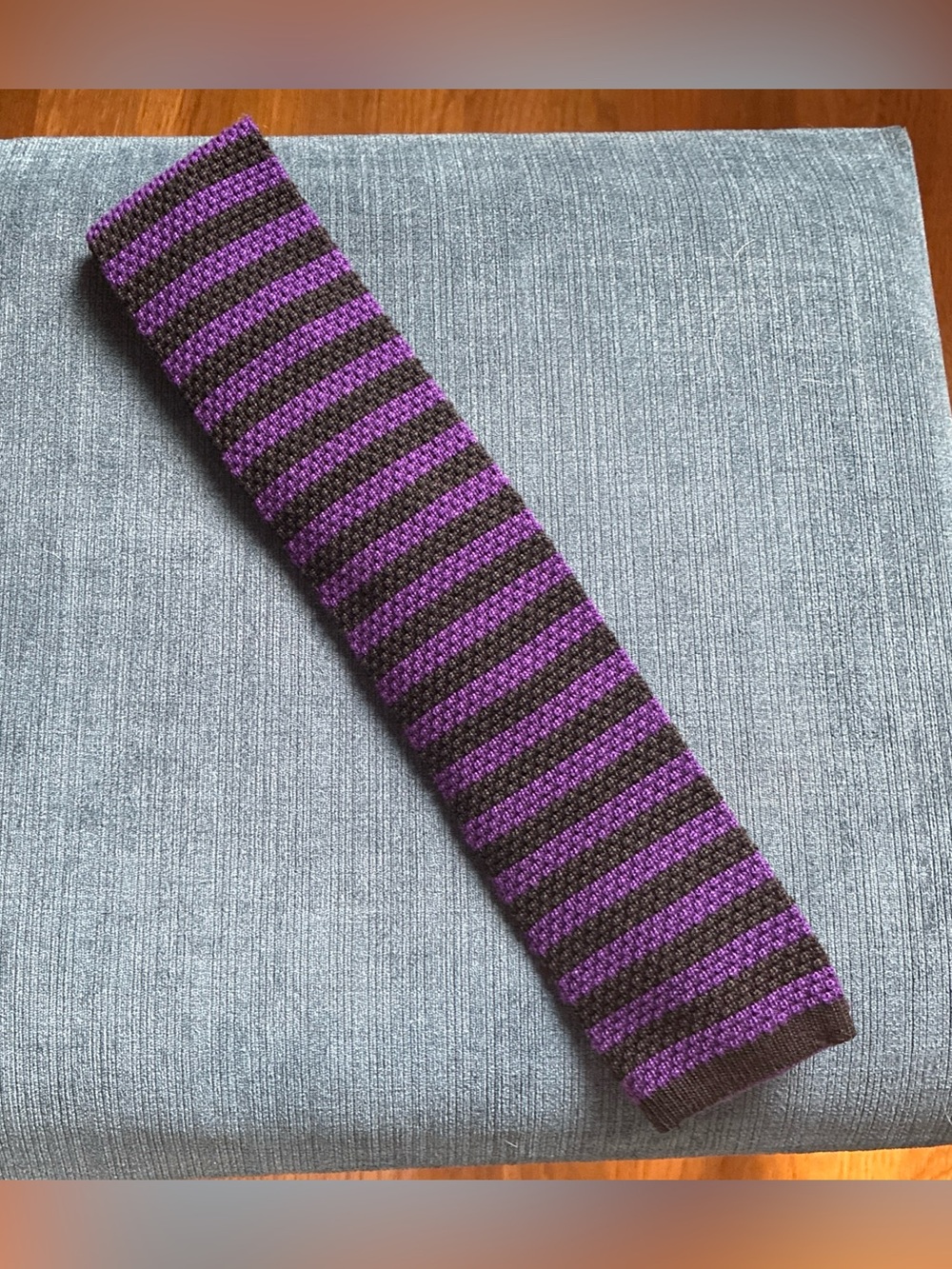Phineas Cole purple and black striped wool knit tie